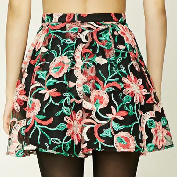 Dresses & Skirts - Pleated Embroidered Mini Skirt